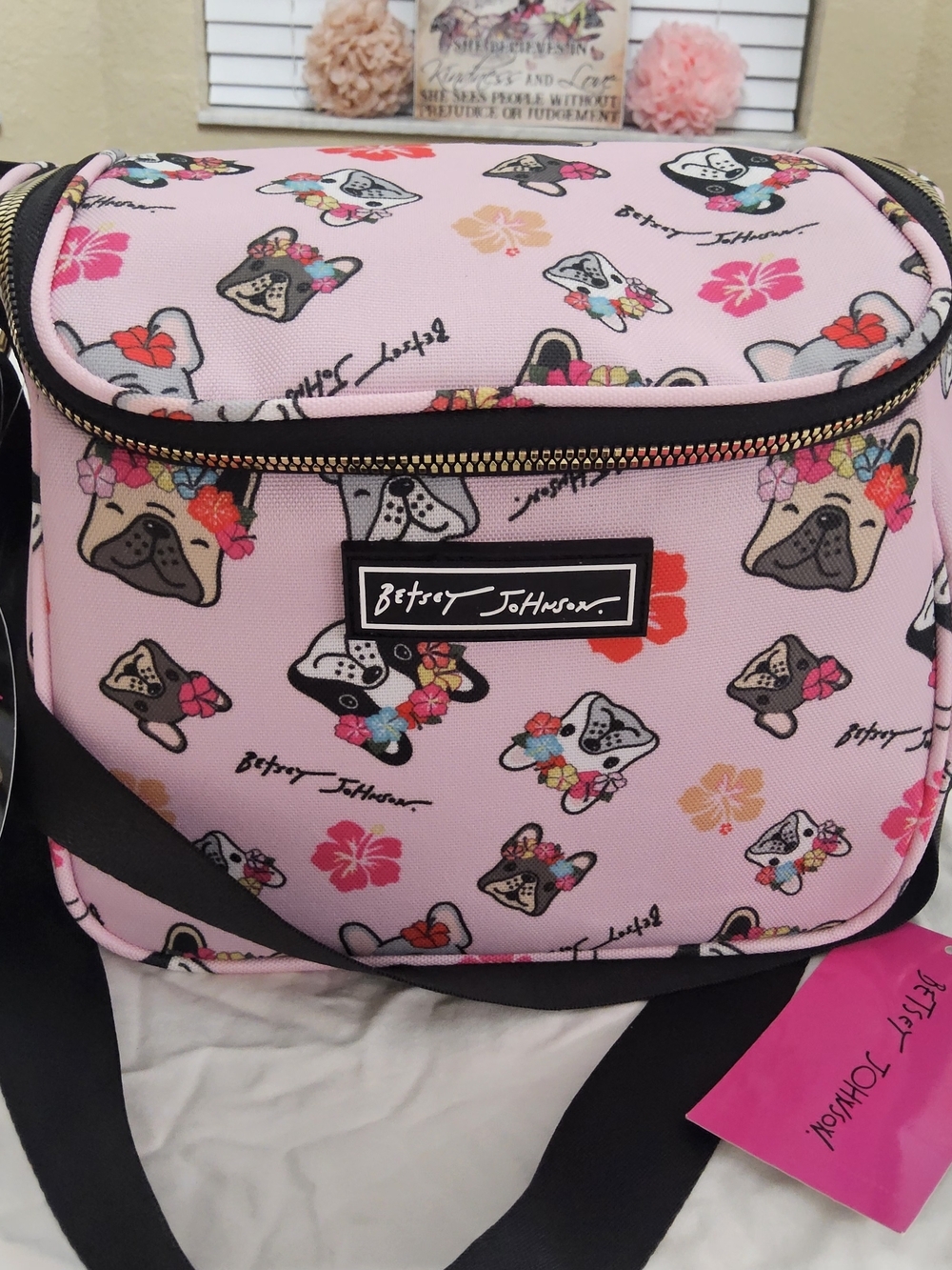 Betsey Johnson Pink Floral French Bulldog Lunch Tote
